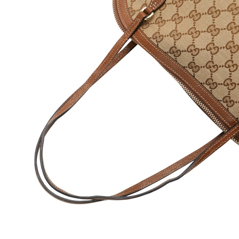 グッチ GGキャンバス トートバッグ ハンドバッグ 323673 ベージュ ブラウン キャンバス レザー レディース GUCCI 【中古】