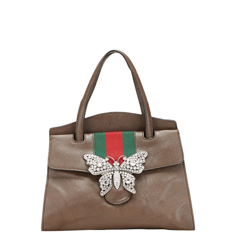 グッチ トーテム バタフライ 蝶々 モチーフ ビジュー ハンドバッグ 505342 ブラウン レザー レディース GUCCI 【中古】