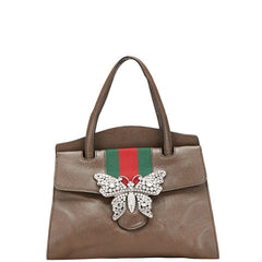 グッチ トーテム バタフライ 蝶々 モチーフ ビジュー ハンドバッグ 505342 ブラウン レザー レディース GUCCI 【中古】