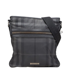 バーバリー チェック ロゴプレート ショルダーバッグ ブラック ナイロン レザー レディース BURBERRY 【中古】