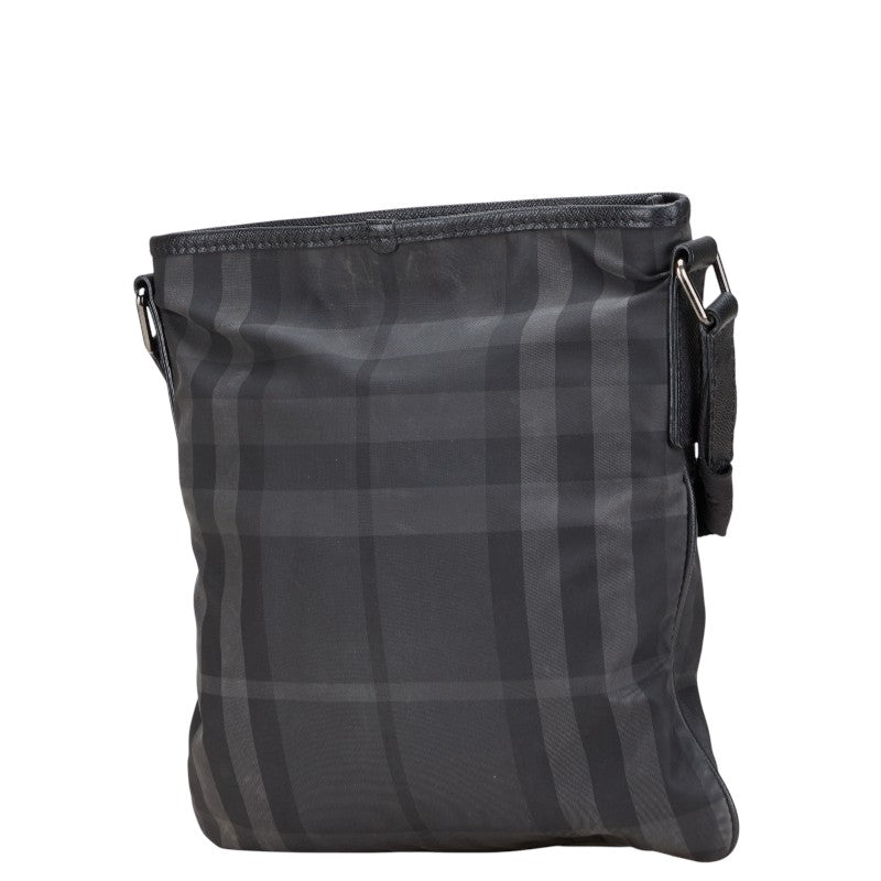 バーバリー チェック ロゴプレート ショルダーバッグ ブラック ナイロン レザー レディース BURBERRY 【中古】