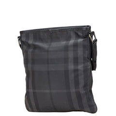 バーバリー チェック ロゴプレート ショルダーバッグ ブラック ナイロン レザー レディース BURBERRY 【中古】