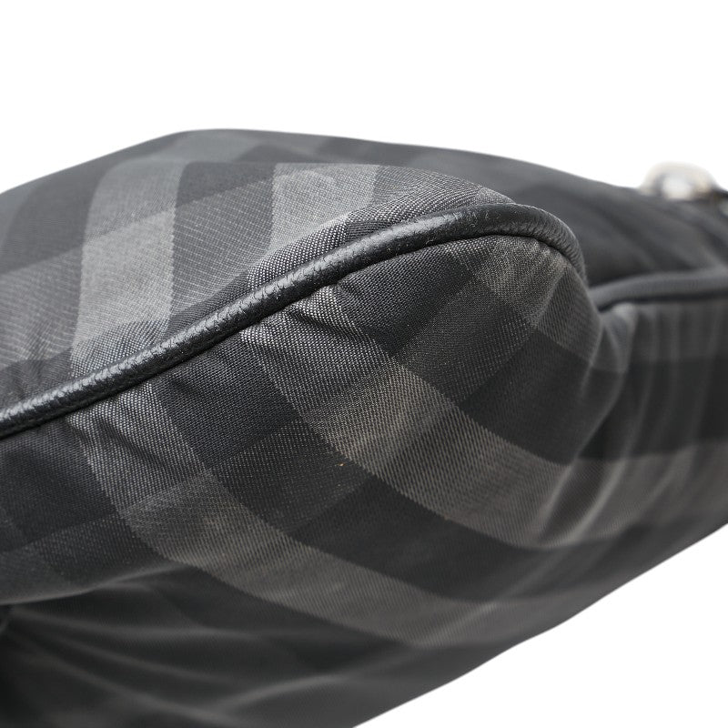 バーバリー チェック ロゴプレート ショルダーバッグ ブラック ナイロン レザー レディース BURBERRY 【中古】