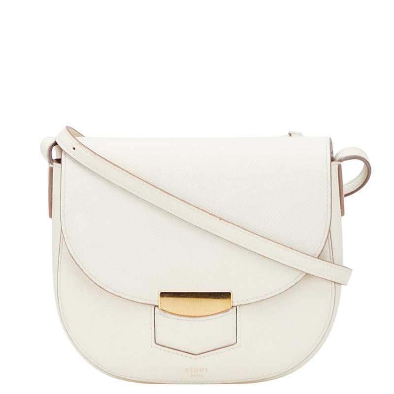 セリーヌ トロッター 斜め掛け ショルダーバッグ ホワイト レザー レディース CELINE 【中古】