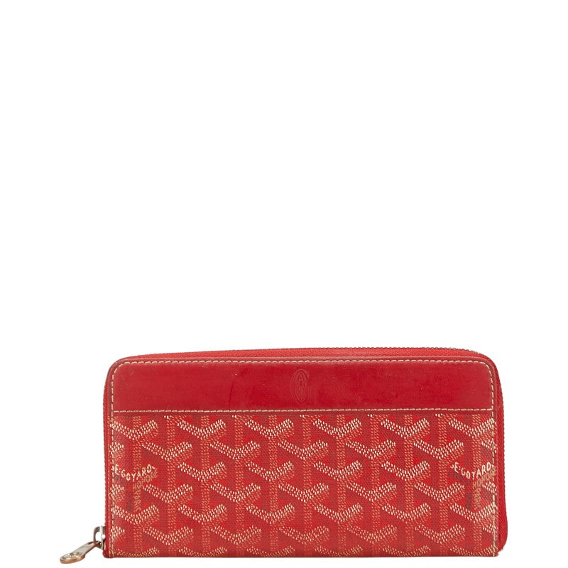 ゴヤール マティニョンGM ラウンドファスナー 長財布 レッド PVC レザー レディース GOYARD 【中古】