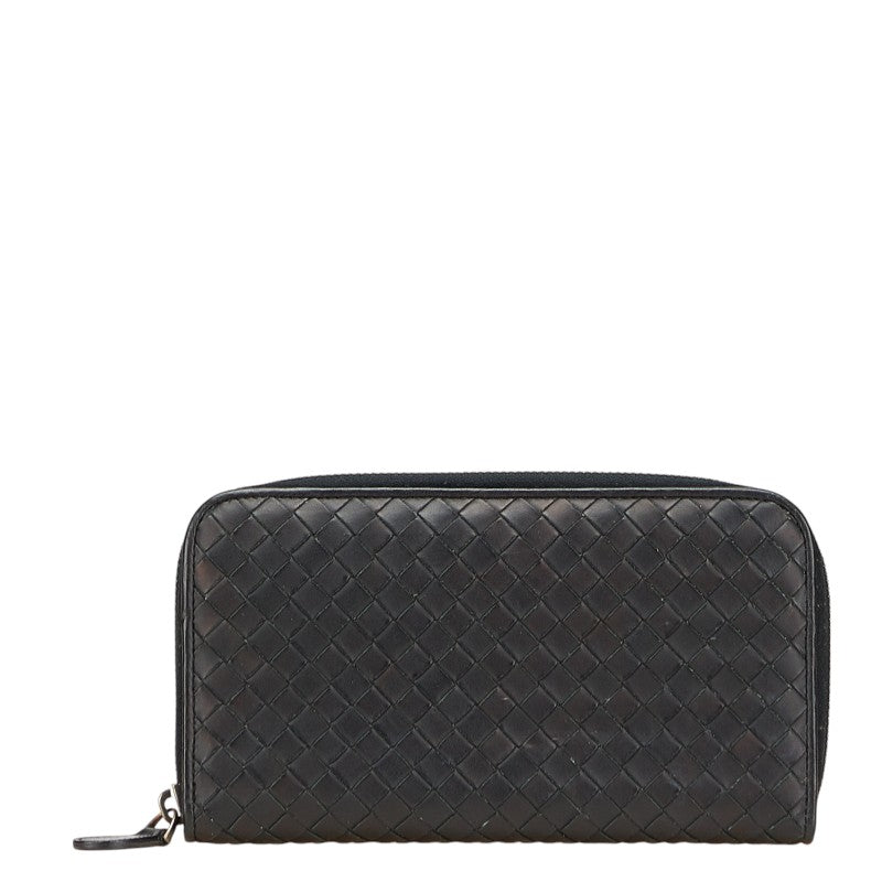 ボッテガヴェネタ イントレチャート 長財布 ラウンドファスナー ブラック レザー レディース BOTTEGAVENETA 【中古】