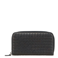 ボッテガヴェネタ イントレチャート 長財布 ラウンドファスナー ブラック レザー レディース BOTTEGAVENETA 【中古】