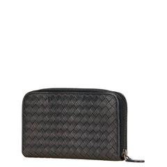 ボッテガヴェネタ イントレチャート 長財布 ラウンドファスナー ブラック レザー レディース BOTTEGAVENETA 【中古】