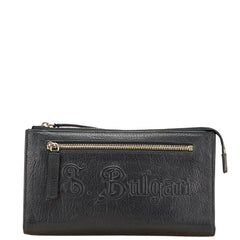 ブルガリ ロゴ クラッチジップウォレット セカンドバッグ ブラック レザー レディース BVLGARI 【中古】