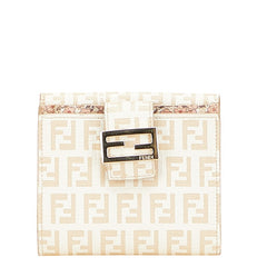 フェンディ ズッキーノ 二つ折り財布 アイボリー ベージュ PVC レザー レディース FENDI 【中古】