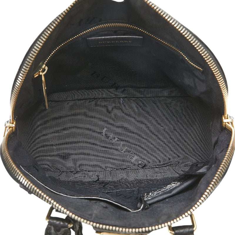 バーバリー ロゴ金具 ハンドバッグ ブラック レザー レディース BURBERRY 【中古】