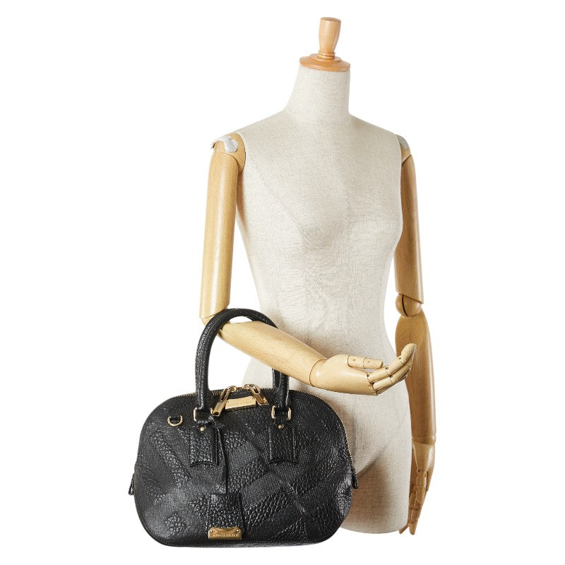 バーバリー ロゴ金具 ハンドバッグ ブラック レザー レディース BURBERRY 【中古】