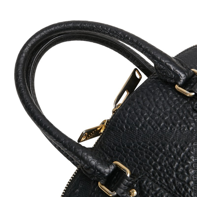 バーバリー ロゴ金具 ハンドバッグ ブラック レザー レディース BURBERRY 【中古】