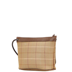 バーバリー チェック ショルダーバッグ カーキグリーン ブラウン キャンバス レザー レディース BURBERRY 【中古】