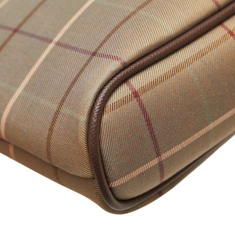 バーバリー チェック ショルダーバッグ カーキグリーン ブラウン キャンバス レザー レディース BURBERRY 【中古】