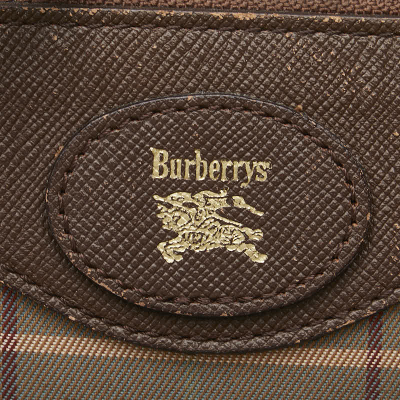 バーバリー チェック ショルダーバッグ カーキグリーン ブラウン キャンバス レザー レディース BURBERRY 【中古】
