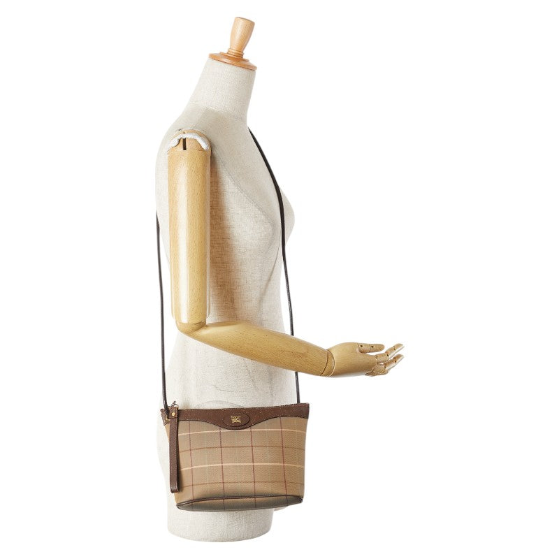 バーバリー チェック ショルダーバッグ カーキグリーン ブラウン キャンバス レザー レディース BURBERRY 【中古】
