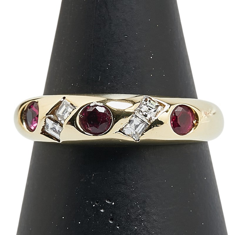 K18YG イエローゴールド ルビー ダイヤ リング 指輪 レディース 13号 【中古】