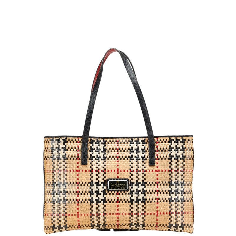 バーバリー ノバチェック 編み込み ハンドバッグ ベージュ マルチカラー レザー レディース BURBERRY 【中古】
