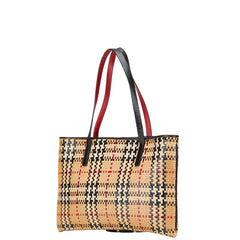 バーバリー ノバチェック 編み込み ハンドバッグ ベージュ マルチカラー レザー レディース BURBERRY 【中古】