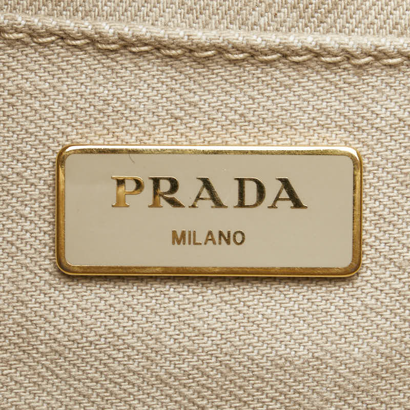 プラダ 三角ロゴプレート カナパM ハンドバッグ B1877B ベージュ キャンバス レディース PRADA 【中古】