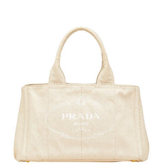 プラダ 三角ロゴプレート カナパM ハンドバッグ B1877B ベージュ キャンバス レディース PRADA 【中古】