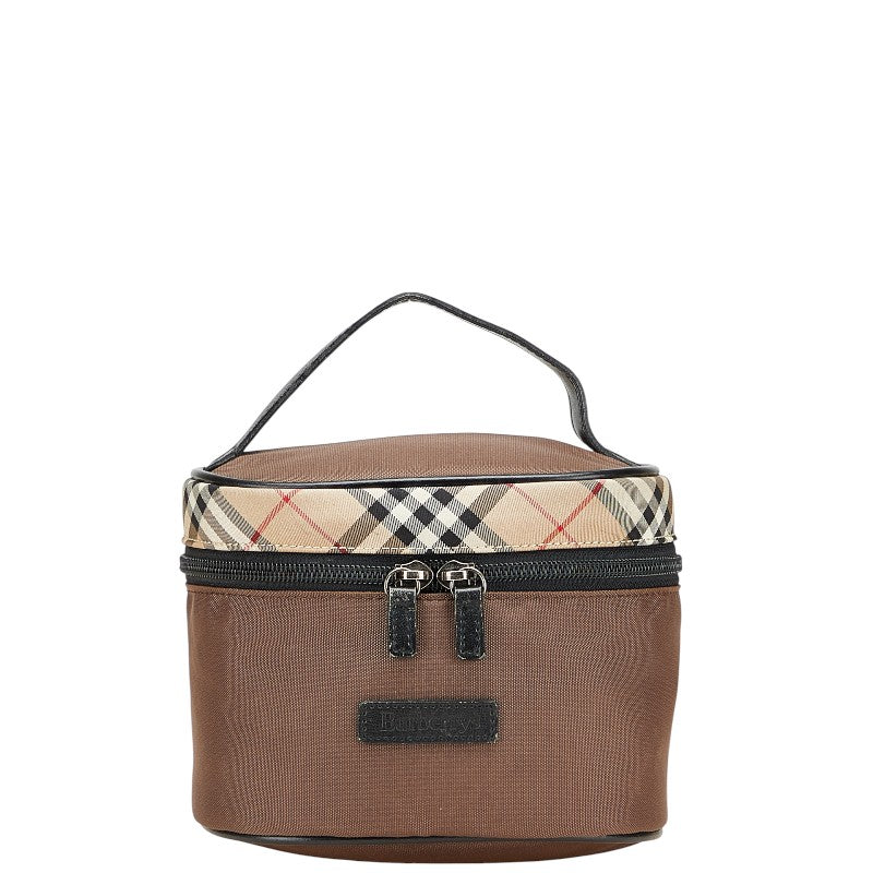 バーバリー ノバチェック ポーチ バニティバッグ ブラウン ブラック キャンバス レザー レディース BURBERRY 【中古】