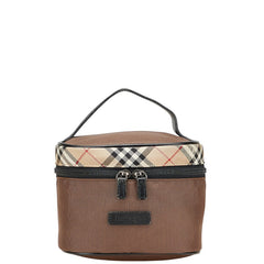 バーバリー ノバチェック ポーチ バニティバッグ ブラウン ブラック キャンバス レザー レディース BURBERRY 【中古】