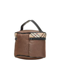 バーバリー ノバチェック ポーチ バニティバッグ ブラウン ブラック キャンバス レザー レディース BURBERRY 【中古】