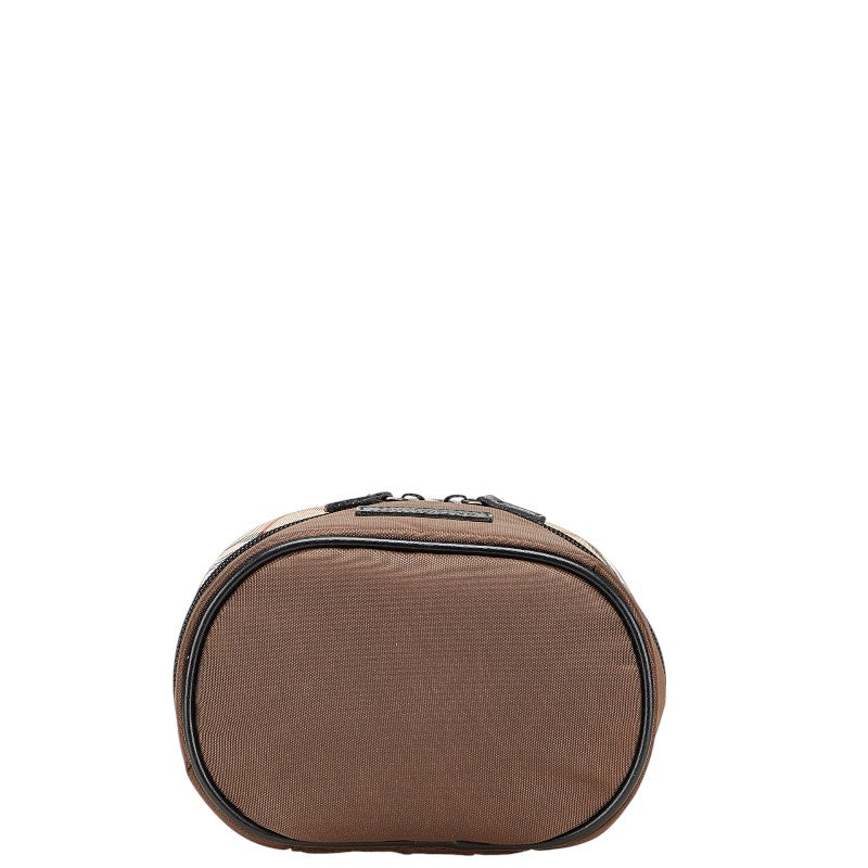 バーバリー ノバチェック ポーチ バニティバッグ ブラウン ブラック キャンバス レザー レディース BURBERRY 【中古】