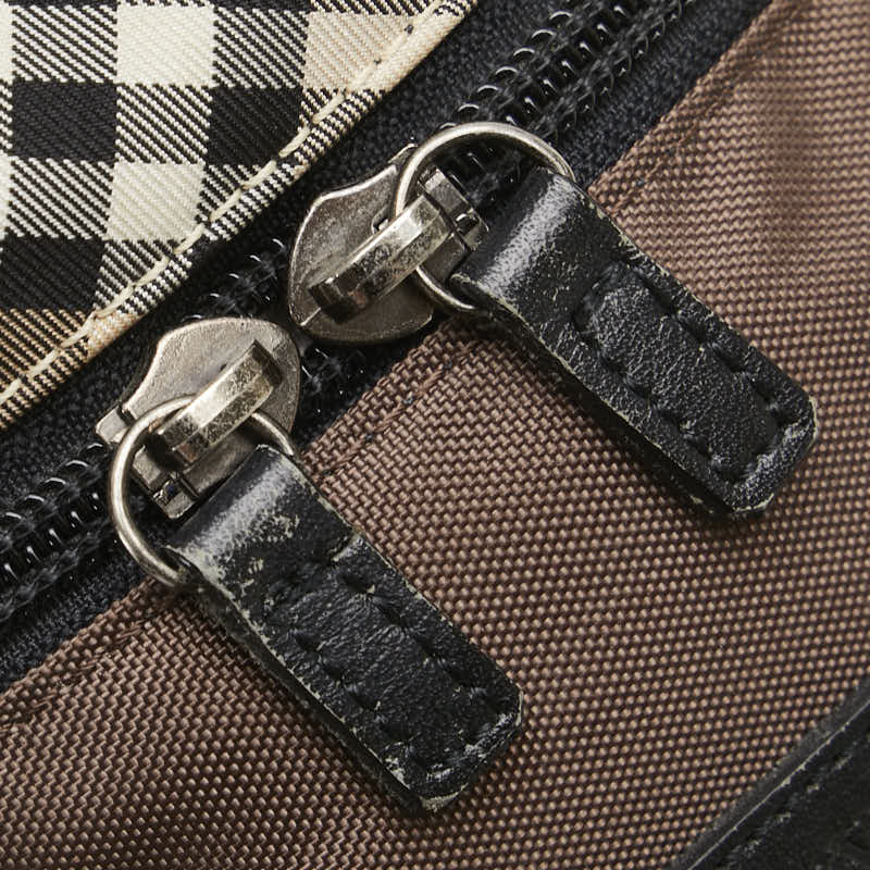 バーバリー ノバチェック ポーチ バニティバッグ ブラウン ブラック キャンバス レザー レディース BURBERRY 【中古】