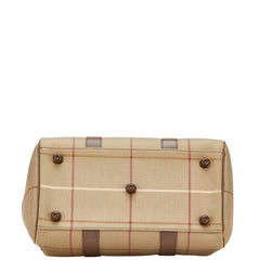 バーバリー チェック ハンドバッグ ミニボストンバッグ カーキ ブラウン キャンバス レザー レディース BURBERRY 【中古】