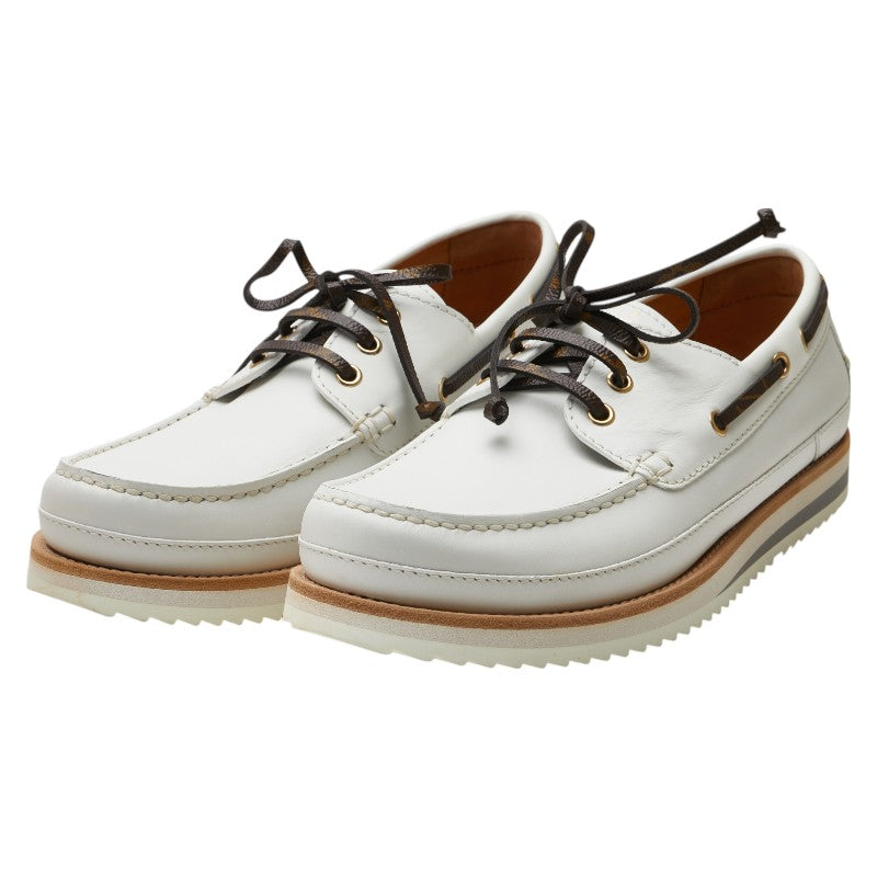 ルイ ヴィトン モノグラム デッキシューズ サイズ:7 1/2 ホワイト ブラウン レザー メンズ LOUIS VUITTON 【中古】