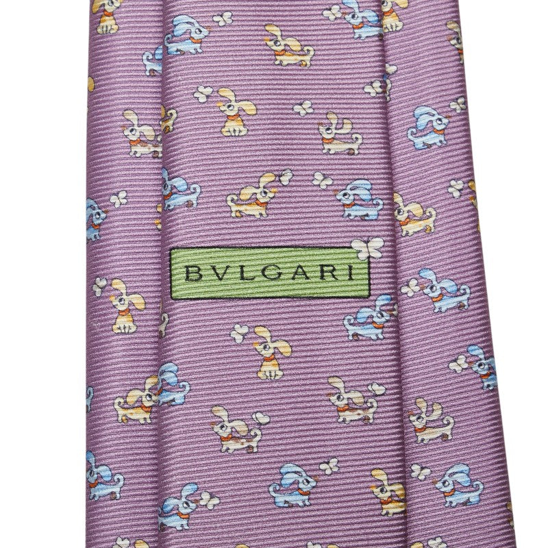 ブルガリ 犬 ドッグ ネクタイ パープル マルチカラー シルク メンズ BVLGARI 【中古】