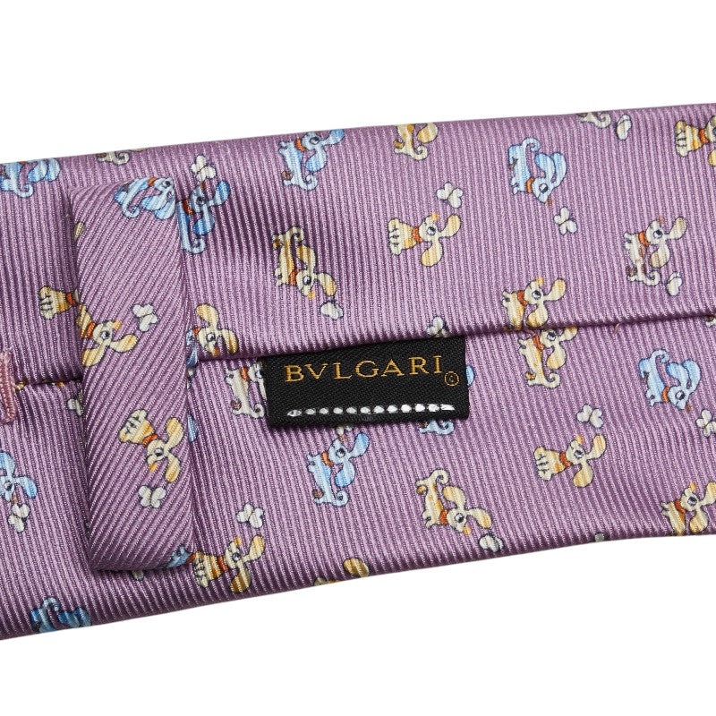 ブルガリ 犬 ドッグ ネクタイ パープル マルチカラー シルク メンズ BVLGARI 【中古】