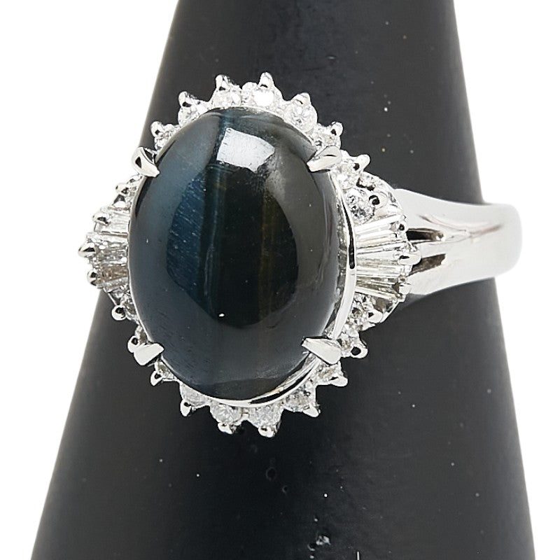 Pt900 プラチナ クロシドライトクオーツ4.08ct ダイヤ0.32ct リング 指輪 レディース 12.5号 【中古】