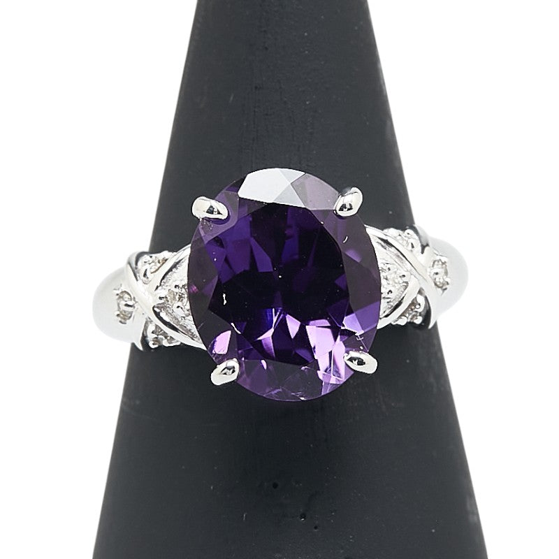 K18WG ホワイトゴールド アメジスト3.70ct ダイヤ0.08ct リング 指輪 レディース 10.5号 【中古】
