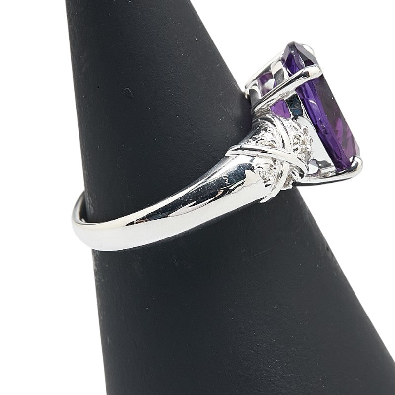 K18WG ホワイトゴールド アメジスト3.70ct ダイヤ0.08ct リング 指輪 レディース 10.5号 【中古】
