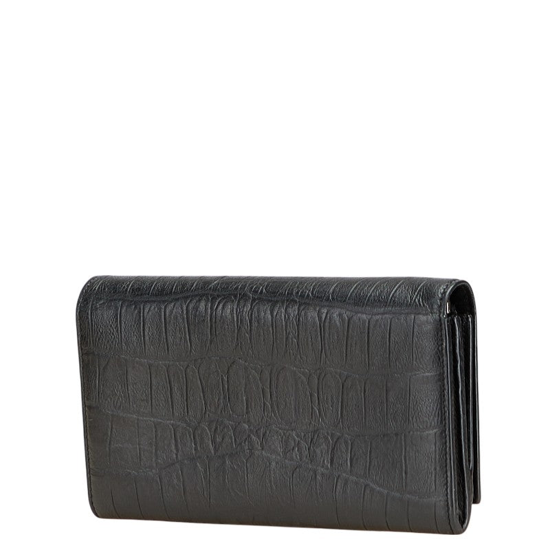 サンローラン クロコ型押し 長財布 ブラック レザー レディース SAINT LAURENT 【中古】