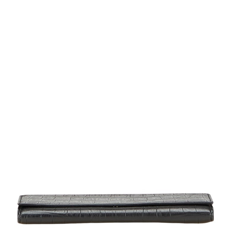 サンローラン クロコ型押し 長財布 ブラック レザー レディース SAINT LAURENT 【中古】