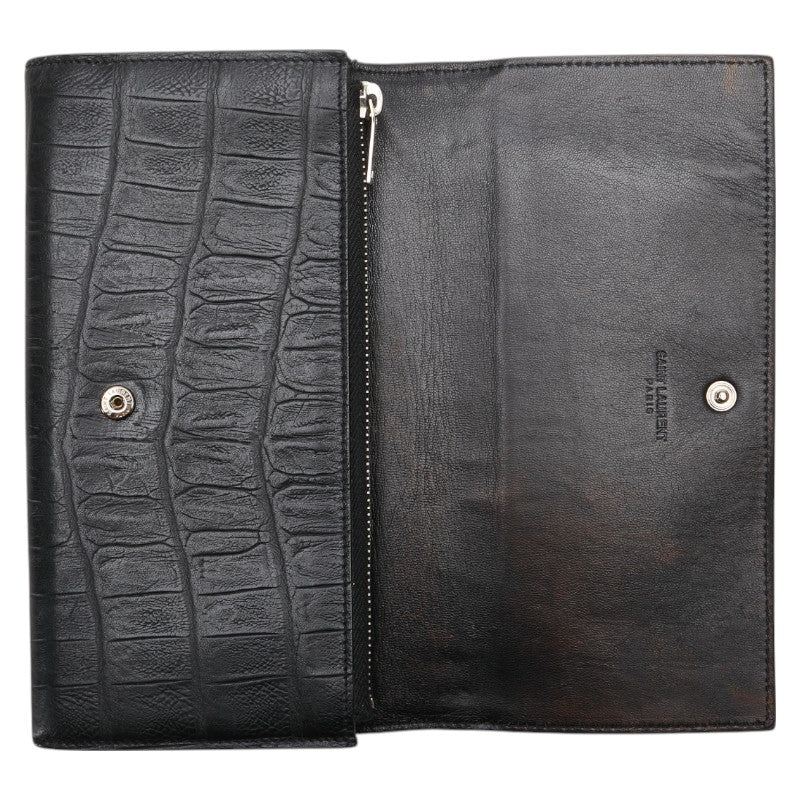 サンローラン クロコ型押し 長財布 ブラック レザー レディース SAINT LAURENT 【中古】