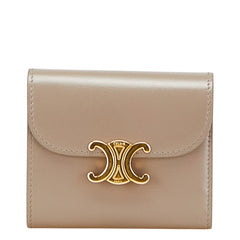 セリーヌ トリオンフ 三つ折り財布 グレージュ レザー レディース CELINE 【中古】