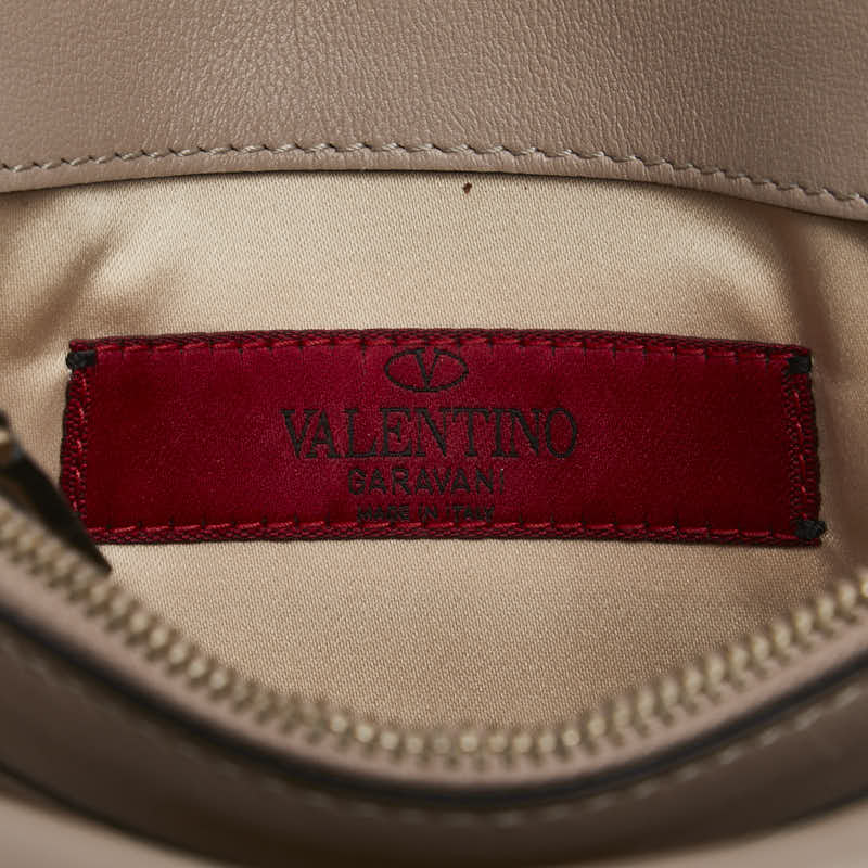 ヴァレンティノ ロックスタッズ チェーンウォレット ショルダーバッグ グレージュ レザー レディース VALENTINO 【中古】