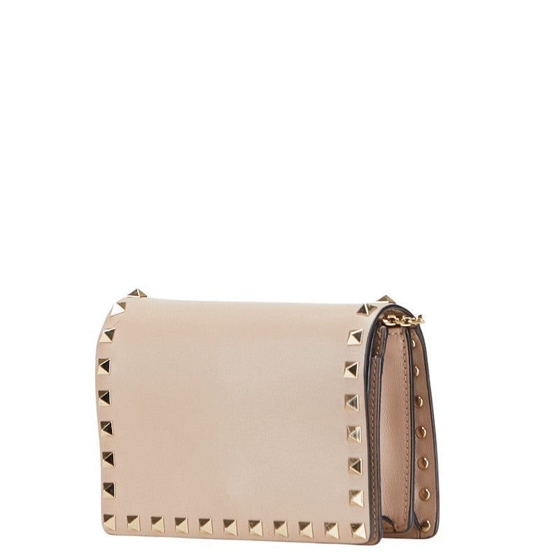 ヴァレンティノ ロックスタッズ チェーンウォレット ショルダーバッグ グレージュ レザー レディース VALENTINO 【中古】