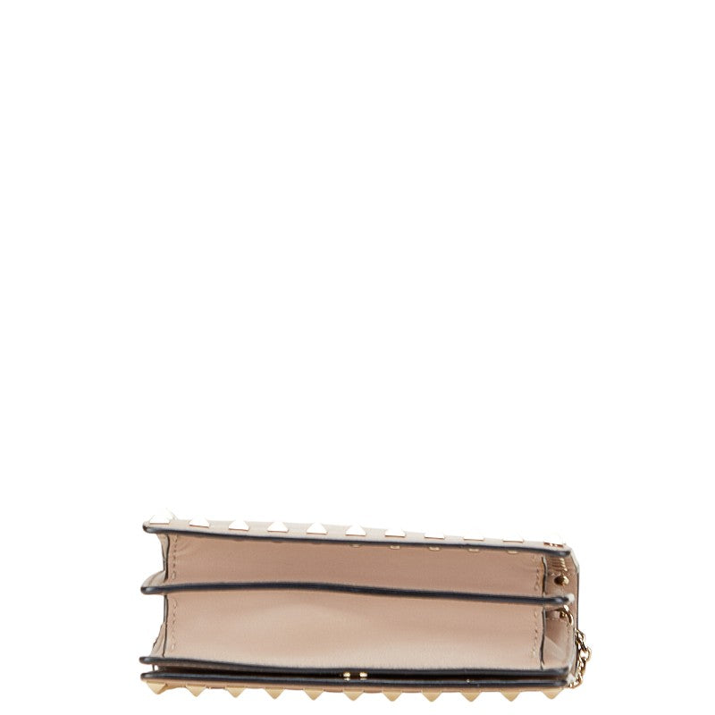 ヴァレンティノ ロックスタッズ チェーンウォレット ショルダーバッグ グレージュ レザー レディース VALENTINO 【中古】
