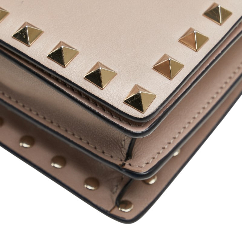 ヴァレンティノ ロックスタッズ チェーンウォレット ショルダーバッグ グレージュ レザー レディース VALENTINO 【中古】