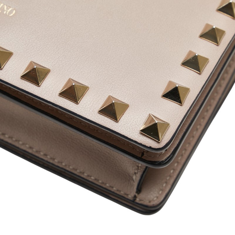 ヴァレンティノ ロックスタッズ チェーンウォレット ショルダーバッグ グレージュ レザー レディース VALENTINO 【中古】