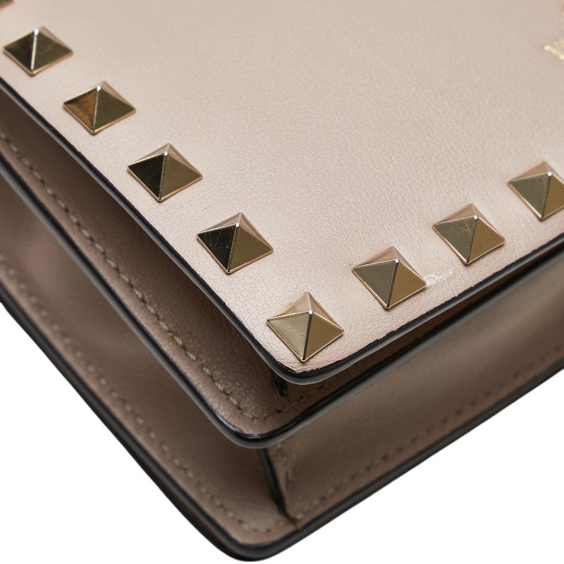 ヴァレンティノ ロックスタッズ チェーンウォレット ショルダーバッグ グレージュ レザー レディース VALENTINO 【中古】