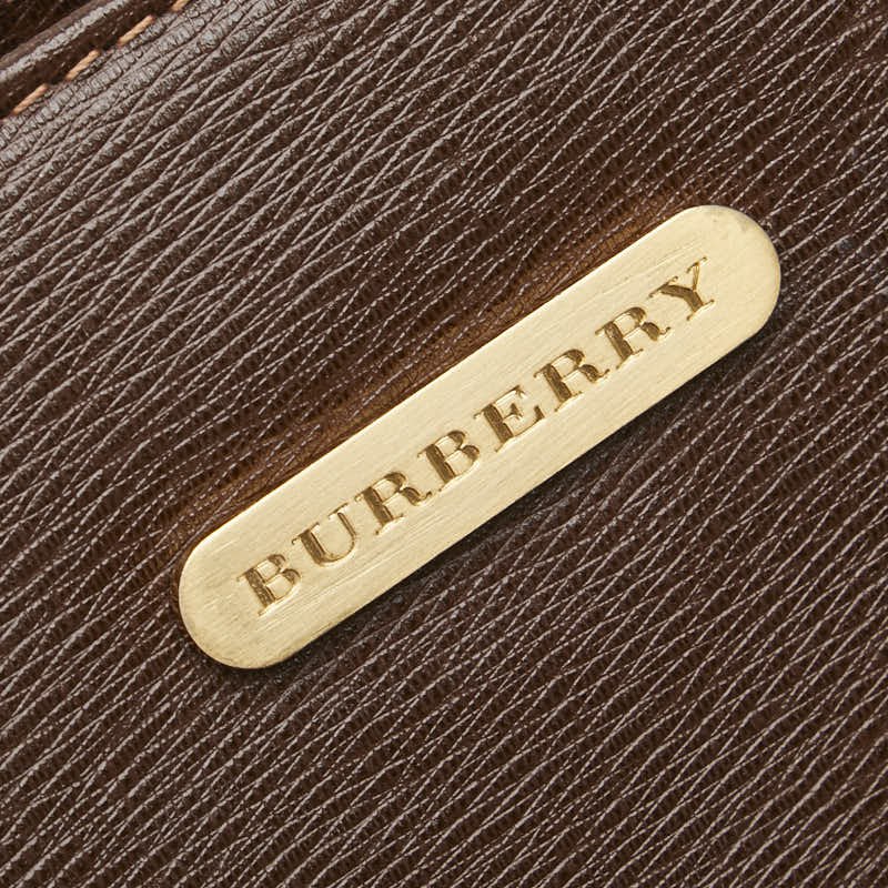 バーバリー ノバチェック ハンドバッグ ブラウン レザー レディース BURBERRY 【中古】