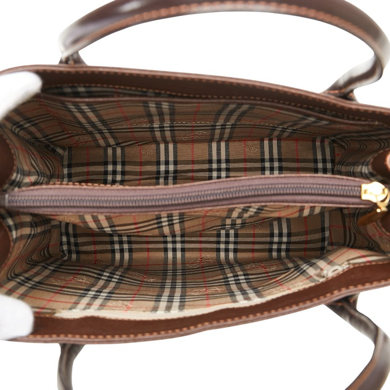 バーバリー ノバチェック ハンドバッグ ブラウン レザー レディース BURBERRY 【中古】